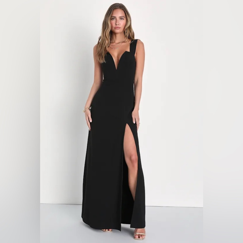 Lulu's Black Sleeveless V-Neck Slit Maxi Gown-WEDDING GUEST Dress!
